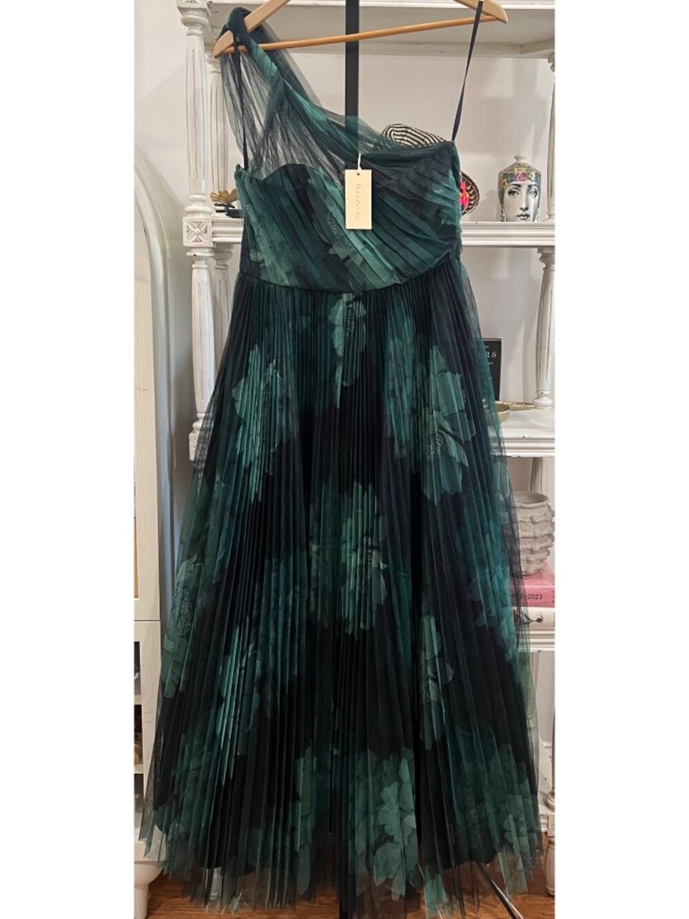 Anthropologie Hutch Phillippa One-Shoulder A-Line Maxi DressSize 10 Green - Picture 7 of 8